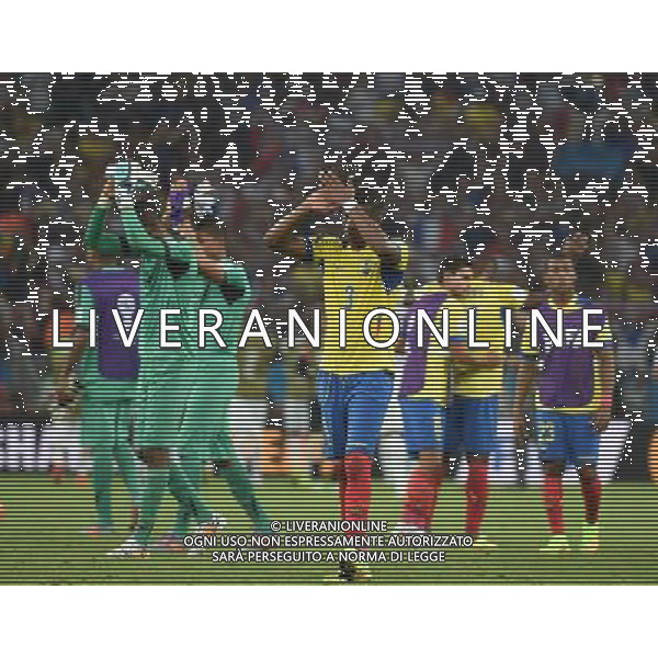 (140625) -- RIO DE JANEIRO, June 25, 2014 () -- Ecuador\'s players greet the fans after a Group E match between Ecuador and France of 2014 FIFA World Cup at the Estadio do Maracana Stadium in Rio de Janeiro, Brazil, June 25, 2014. The match ended in a 0-0 draw. (/Wang Yuguo) AG ALDO LIVERANI SAS ONLY ITALY