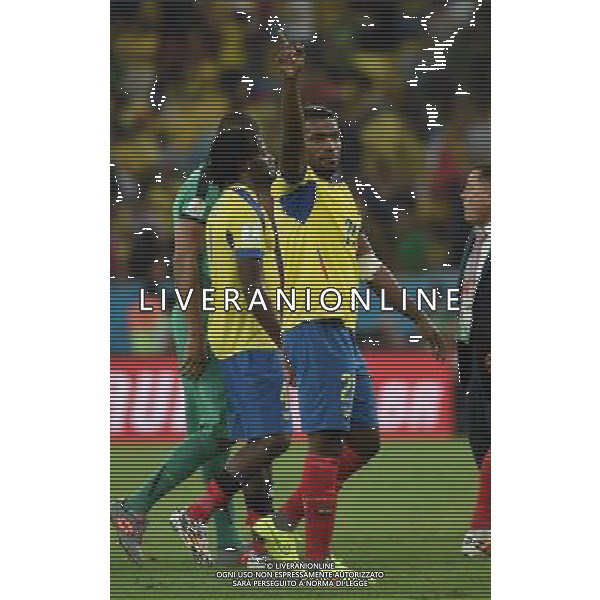 (140625) -- RIO DE JANEIRO, June 25, 2014 () -- Ecuador\'s Gabriel Achilier leaves the field after a Group E match between Ecuador and France of 2014 FIFA World Cup at the Estadio do Maracana Stadium in Rio de Janeiro, Brazil, June 25, 2014. The match ended in 0-0 draw. (/Wang Yuguo) AG ALDO LIVERANI SAS ONLY ITALY