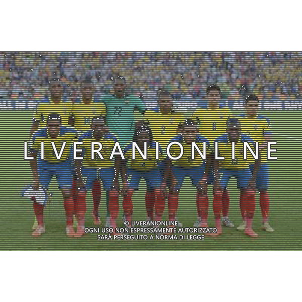 (140625) -- RIO DE JANEIRO, June 25, 2014 () -- Ecuador\'s players pose for a group photo during a Group E match between Ecuador and France of 2014 FIFA World Cup at the Estadio do Maracana Stadium in Rio de Janeiro, Brazil, June 25, 2014. (/Wang Yuguo) AG ALDO LIVERANI SAS ONLY ITALY