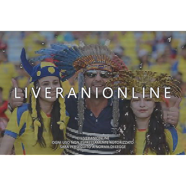 (140625) -- RIO DE JANEIRO, June 25, 2014 () -- Ecuador\'s fans pose before a Group E match between Ecuador and France of 2014 FIFA World Cup at the Estadio do Maracana Stadium in Rio de Janeiro, Brazil, June 25, 2014. (/Wang Yuguo) AG ALDO LIVERANI SAS ONLY ITALY