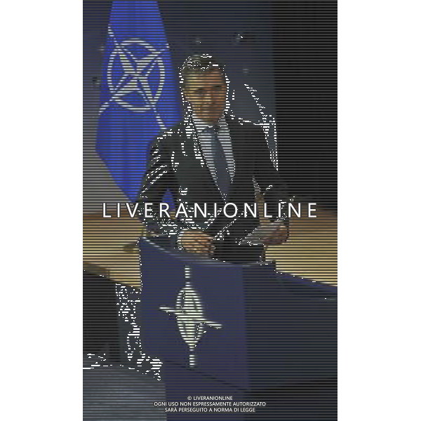 (140625) -- BRUSSELS, June 25, 2014 () -- NATO Secretary General Anders Fogh Rasmussen arrives at a press conference during NATO Foreign Ministers Meetings at its headquarters in Brussels, capital of Brussels, June 25, 2014. (/Ye Pingfan) ©PHOTOSHOT/Agenzia Aldo Liverani sas - ITALY ONLY - EDITORIAL USE ONLY - Riunione dei Ministri degli esteri della NATO presso la sede di Bruxelles, Belgio 25 giugno 2014