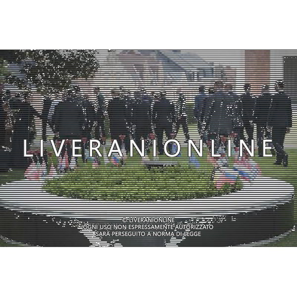 EU countries leaders attend a ceremony marking the centenary of the outbreak of World War I, in Ypres, Belgium on 26.06.2014 During the war, hundreds of thousands of soldiers and civilians from all over the world lost their lives around the Belgian town of Ypres. To mark the occasion, the European Union donated a symbolic bench with bronzed copper plates reading the word \'Peace\' in the EU\'s 24 official languages. by Wiktor Dabkowski ©PHOTOHOT/Agenzia Aldo Liverani sas - ITALY ONLY - EDITORIAL USE ONLY