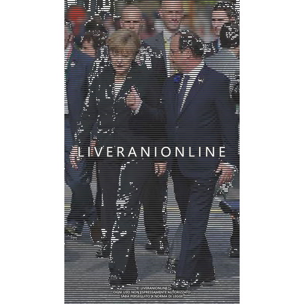 (140626) -- BRUSSELS, June 26, 2014 () -- German Chancellor Angela Merkel (L) talks with French President Francois Hollande after a ceremony marking the centenary of the outbreak of World War I, in Ypres, northwest of Belgium, on June 26, 2014. During the war, hundreds of thousands of soldiers and civilians from all over the world lost their lives around the Belgian town of Ypres. EU leaders begin a two-day summit here, one of the World War I\'s deadliest battlefields, on Thursday. (/Ye Pingfan) ©PHOTOHOT/Agenzia Aldo Liverani sas - ITALY ONLY - EDITORIAL USE ONLY