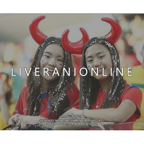 (140626) -- SAO PAULO, June 26, 2014 () -- South Korea\'s fans pose prior to a Group H match between South Korea and Belgium of 2014 FIFA World Cup at the Arena de Sao Paulo Stadium in Sao Paulo, Brazil, on June 26, 2014. (/Chen Jianli)(xzj) ©PHOTOHOT/Agenzia Aldo Liverani sas - ITALY ONLY - EDITORIAL USE ONLY