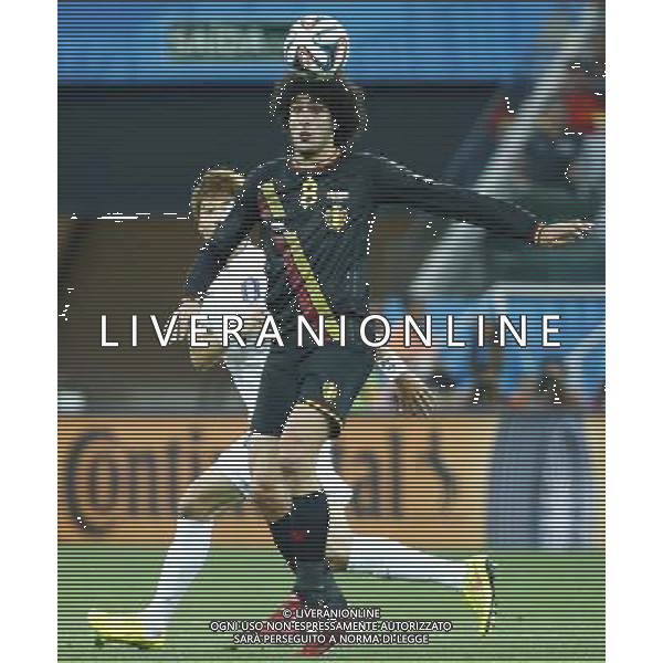 (140626) -- SAO PAULO, June 26, 2014 () -- Belgium\'s Marouane Fellaini (front) competes for a header during a Group H match between Korea Republic and Belgium of 2014 FIFA World Cup at the Arena de Sao Paulo Stadium in Sao Paulo, Brazil, on June 26, 2014. (/Chen Jianli)(xzj) ©PHOTOHOT/Agenzia Aldo Liverani sas - ITALY ONLY - EDITORIAL USE ONLY