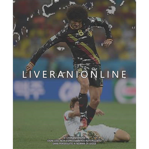 (140626) -- SAO PAULO, June 26, 2014 () -- Belgium\'s Marouane Fellaini (top) competes during a Group H match between Korea Republic and Belgium of 2014 FIFA World Cup at the Arena de Sao Paulo Stadium in Sao Paulo, Brazil, on June 26, 2014. (/Li Ga)(xzj) ©PHOTOHOT/Agenzia Aldo Liverani sas - ITALY ONLY - EDITORIAL USE ONLY