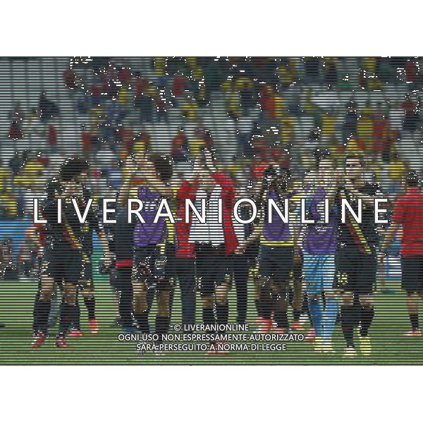 (140626) -- SAO PAULO, June 26, 2014 () -- Belgium\'s players applaud their fans after a Group H match between Korea Republic and Belgium of 2014 FIFA World Cup at the Arena de Sao Paulo Stadium in Sao Paulo, Brazil, on June 26, 2014. Belgium won 1-0 over Korea Republic on Thursday. Belgium and Algeria enter Round of 16 from Group H. (/Chen Jianli)(pcy) ©PHOTOHOT/Agenzia Aldo Liverani sas - ITALY ONLY - EDITORIAL USE ONLY