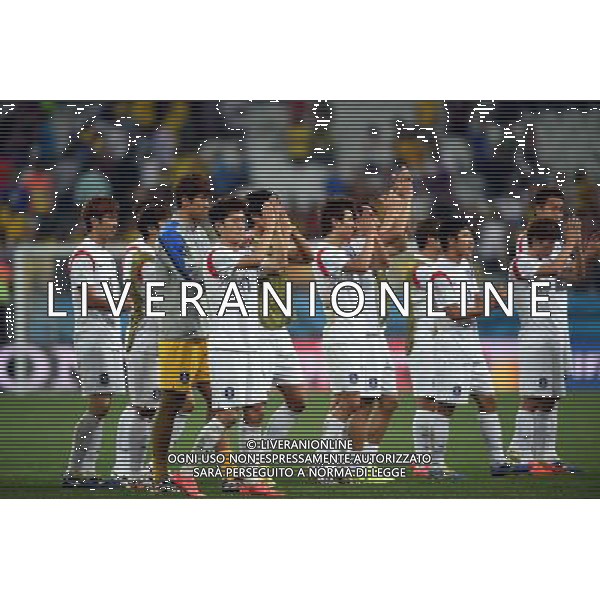 (140626) -- SAO PAULO, June 26, 2014 () -- Korea Republic\'s players applaud the audience after a Group H match between Korea Republic and Belgium of 2014 FIFA World Cup at the Arena de Sao Paulo Stadium in Sao Paulo, Brazil, on June 26, 2014. Belgium won 1-0 over Korea Republic on Thursday. Belgium and Algeria enter Round of 16 from Group H. (/Li Ga)(pcy) ©PHOTOHOT/Agenzia Aldo Liverani sas - ITALY ONLY - EDITORIAL USE ONLY