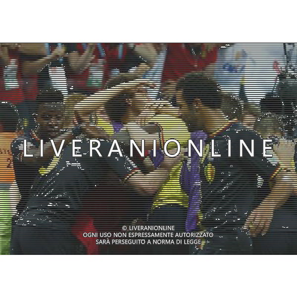 (140626) -- SAO PAULO, June 26, 2014 () -- Belgium\'s players celebrate for Jan Vertonghen\'s goal during a Group H match between Korea Republic and Belgium of 2014 FIFA World Cup at the Arena de Sao Paulo Stadium in Sao Paulo, Brazil, on June 26, 2014. Belgium won 1-0 over Korea Republic on Thursday. Belgium and Algeria enter Round of 16 from Group H. (/Chen Jianli)(pcy) ©PHOTOHOT/Agenzia Aldo Liverani sas - ITALY ONLY - EDITORIAL USE ONLY