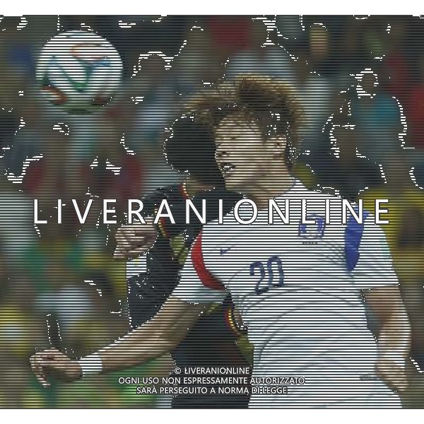 (140626) -- SAO PAULO, June 26, 2014 () -- Korea Republic\'s Hong Jeong Ho (front) competes for a header during a Group H match between Korea Republic and Belgium of 2014 FIFA World Cup at the Arena de Sao Paulo Stadium in Sao Paulo, Brazil, on June 26, 2014. (/Chen Jianli)(xzj) ©PHOTOHOT/Agenzia Aldo Liverani sas - ITALY ONLY - EDITORIAL USE ONLY