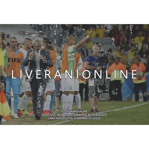 (140626) -- CURITIBA, June 26, 2014 () -- Algeria\'s coach Vahid Halilhodzic (in suit) reacts after a Group H match between Algeria and Russia of 2014 FIFA World Cup at the Arena da Baixada Stadium in Curitiba, Brazil, June 26, 2014. The match ended in a 1-1 draw.Algeria enters Round of 16 after the Thursday match which ended in a 1-1 draw.(/Liao Yujie) ©PHOTOHOT/Agenzia Aldo Liverani sas - ITALY ONLY - EDITORIAL USE ONLY