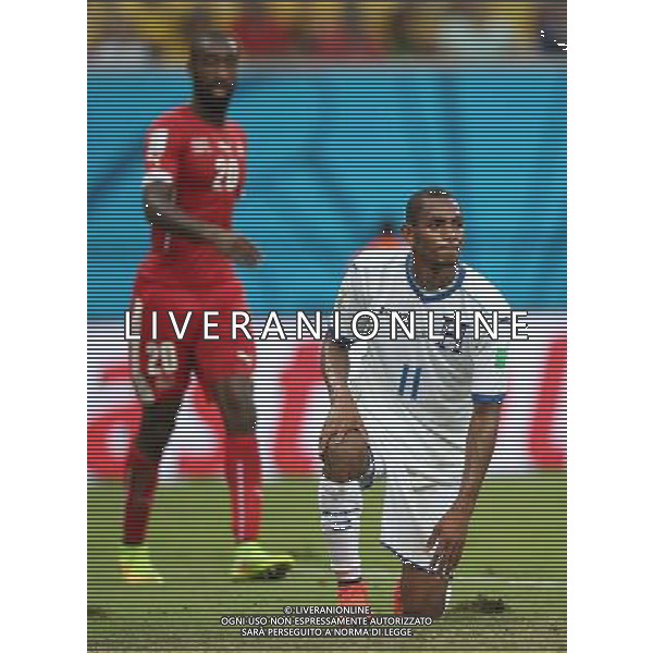(140625) -- MANAUS, June 25, 2014 () -- Honduras\' Jerry Bengtson (R) reacts during a Group E match between Honduras and Switzerland of 2014 FIFA World Cup at the Arena Amazonia Stadium in Manaus, Brazil, on June 25, 2014. Switzerland won 3-0 over Honduras on Wednesday. (/Li Ming)(pcy) ©PHOTOSHOT/Agenzia Aldo Liverani sas - ITALY ONLY - EDITORIAL USE ONLY