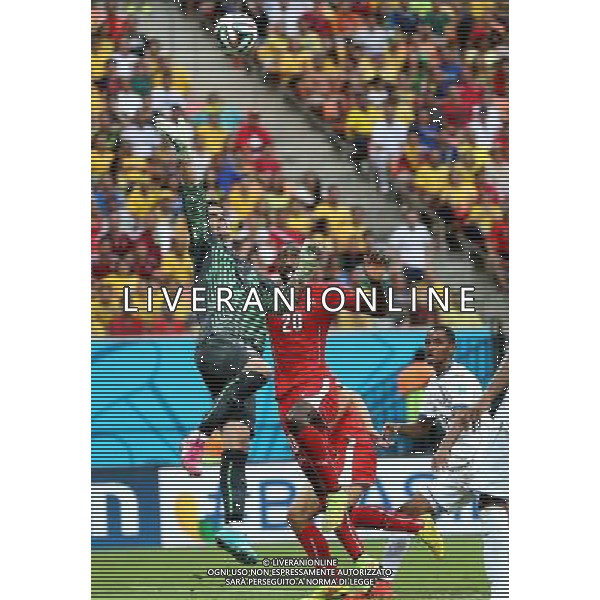 (140625) -- MANAUS, June 25, 2014 () -- Switzerland\'s goalkeeper Diego Benaglio (1st L) attempts to block the ball during a Group E match between Honduras and Switzerland of 2014 FIFA World Cup at the Arena Amazonia Stadium in Manaus, Brazil, on June 25, 2014. Switzerland won 3-0 over Honduras on Wednesday. (/Li Ming)(pcy) ©PHOTOSHOT/Agenzia Aldo Liverani sas - ITALY ONLY - EDITORIAL USE ONLY