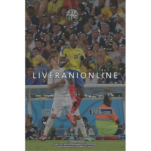 (140625) -- RIO DE JANEIRO, June 25, 2014 () -- Ecuador\'s Walter Ayovi jumps for a header during a Group E match between Ecuador and France of 2014 FIFA World Cup at the Estadio do Maracana Stadium in Rio de Janeiro, Brazil, June 25, 2014. The match ended in a 0-0 draw. (/Xu Zijian) ©PHOTOSHOT/Agenzia Aldo Liverani sas - ITALY ONLY - EDITORIAL USE ONLY