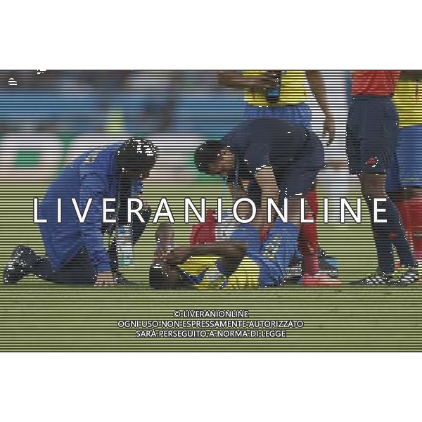 (140625) -- RIO DE JANEIRO, June 25, 2014 () -- Ecuador\'s Enner Valencia falls down during a Group E match between Ecuador and France of 2014 FIFA World Cup at the Estadio do Maracana Stadium in Rio de Janeiro, Brazil, June 25, 2014. The match ended in a 0-0 draw. (/Wang Lili) ©PHOTOSHOT/Agenzia Aldo Liverani sas - ITALY ONLY - EDITORIAL USE ONLY
