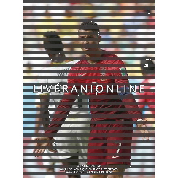 (140626) -- BRASILIA, June 26, 2014 () -- Portugal\'s Cristiano Ronaldo reacts during a Group G match between Portugal and Ghana of 2014 FIFA World Cup at the Estadio Nacional Stadium in Brasilia, Brazil, June 26, 2014. (/Liu Bin) ©photoshot/Agenzia Aldo Liverani sas - ITALY ONLY - EDITORIAL USE ONLY - PORTOGALLO GHANA CAMPIONATO DEL MONDO BRASILE 2014
