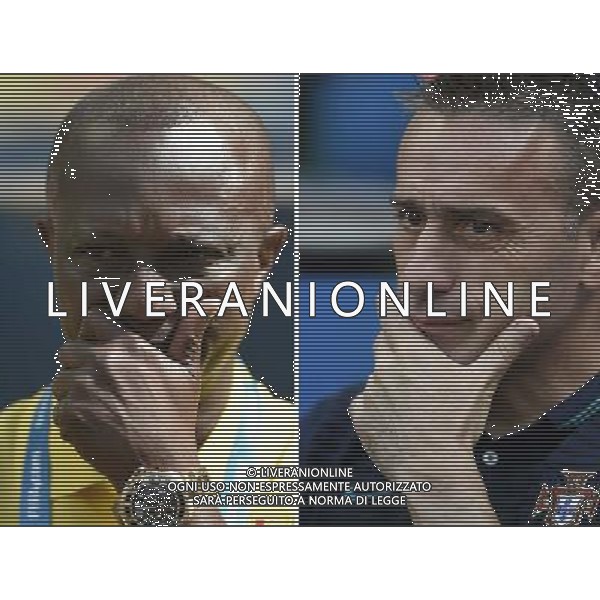 (140626) -- BRASILIA, June 26, 2014 () -- The combined photo taken on June 6, 2014 shows Portugal\'s head coach Paulo Bento (R) and Ghana\'s head coach Kwesi Appiah looking on during a Group G match between Portugal and Ghana of 2014 FIFA World Cup at the Estadio Nacional Stadium in Brasilia, Brazil, June 26, 2014. (/Qi Heng)(xzj) ©photoshot/Agenzia Aldo Liverani sas - ITALY ONLY - EDITORIAL USE ONLY - PORTOGALLO GHANA CAMPIONATO DEL MONDO BRASILE 2014