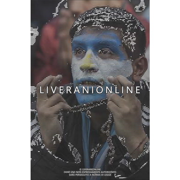 (140625) -- BUENOS AIRES, June 25, 2014 () -- An Argentina\'s fan reacts while watching the broadcast of a Group F match between Argentina and Nigeria of 2014 FIFA World Cup on a screen installed in San Martin Square, Buenos Aires, Argentina, on June 25, 2014.(/Martin Zabala) (rh) ©PHOTOSHOT/Agenzia Aldo Liverani sas - ITALY ONLY - EDITORIAL USE ONLY