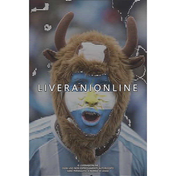 (140625) -- BUENOS AIRES, June 25, 2014 () -- An Argentina\'s fan reacts while watching the broadcast of a Group F match between Argentina and Nigeria of 2014 FIFA World Cup on a screen installed in San Martin Square, Buenos Aires, Argentina, on June 25, 2014.(/Martin Zabala) (rh) ©PHOTOSHOT/Agenzia Aldo Liverani sas - ITALY ONLY - EDITORIAL USE ONLY