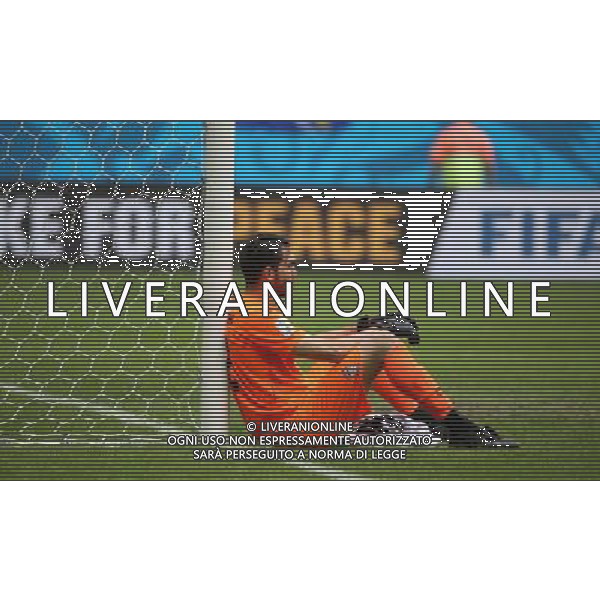 (140625) -- SALVADOR, June 25, 2014 () -- Iran\'s goalkeeper Alireza Haghighi reacts after a Group F match between Bosnia And Herzegovina and Iran of 2014 FIFA World Cup at the Arena Fonte Nova Stadium in Salvador, Brazil, June 24, 2014.Bosnia And Herzegovina won 3-1 over Iran on Wednesday. (/Cao Can) ©PHOTOSHOT/Agenzia Aldo Liverani sas - ITALY ONLY - EDITORIAL USE ONLY