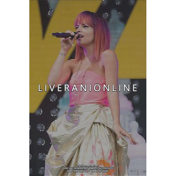 Lily Allen (born Lily Rose Allen) performs at Glastonbury Festival 2014, Worthy Farm, Pilton, Somerset, UK on Friday 27th June 2014. The Pyramid and Other Stages were closed and power shut whilst a lightning storm struck the festival. AG ALDO LIVERANI SAS ONLY ITALY