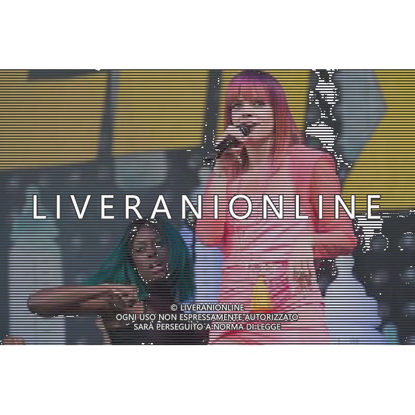 Lily Allen (born Lily Rose Allen) performs at Glastonbury Festival 2014, Worthy Farm, Pilton, Somerset, UK on Friday 27th June 2014. The Pyramid and Other Stages were closed and power shut whilst a lightning storm struck the festival. AG ALDO LIVERANI SAS ONLY ITALY
