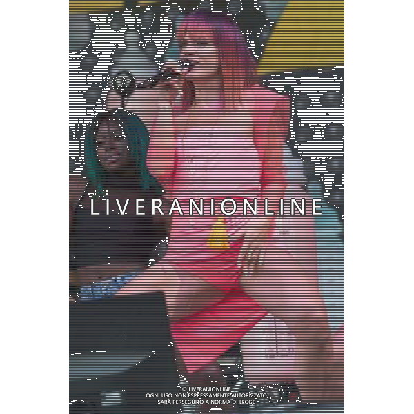 Lily Allen (born Lily Rose Allen) performs at Glastonbury Festival 2014, Worthy Farm, Pilton, Somerset, UK on Friday 27th June 2014. The Pyramid and Other Stages were closed and power shut whilst a lightning storm struck the festival. AG ALDO LIVERANI SAS ONLY ITALY