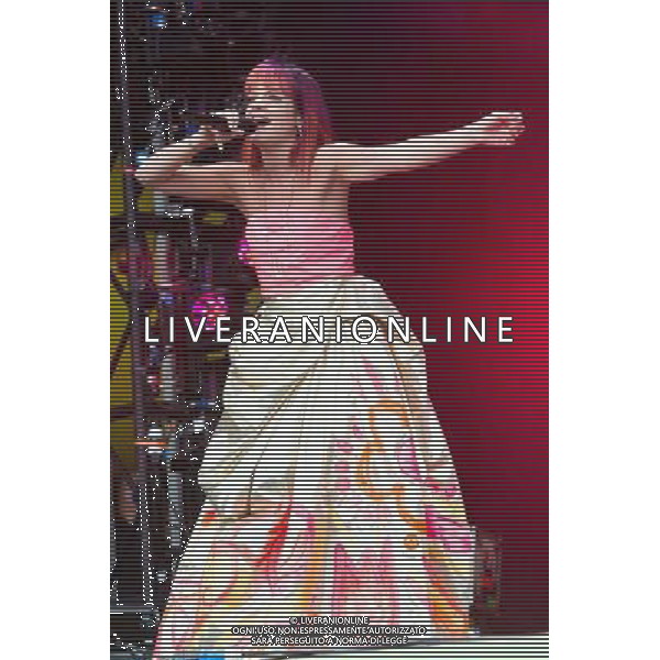 Lily Allen (born Lily Rose Allen) performs at Glastonbury Festival 2014, Worthy Farm, Pilton, Somerset, UK on Friday 27th June 2014. The Pyramid and Other Stages were closed and power shut whilst a lightning storm struck the festival. AG ALDO LIVERANI SAS ONLY ITALY