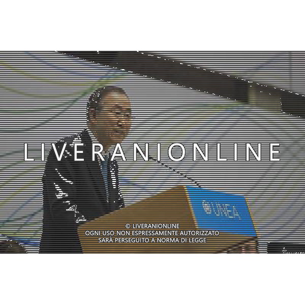 (140627) -- NAIROBI, June 27, 2014 () -- Secretary-General of the United Nations Ban Ki-moon addresses the closing session of the first UN Environment Assembly (UNEA) in Nairobi, capital of Kenya, June 27, 2014. The five-day UNEA with more than 1,200 delegates from governments, business and civil society attended lowered the curtain in Nairobi on Friday. (/Tian Guangyu) ©PHOTOSHOT/Agenzia Aldo Liverani sas - ITALY ONLY - EDITORIAL USE ONLY