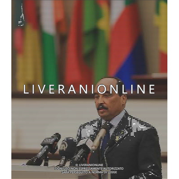 (140627) -- MALABO, June 27, 2014 () -- The Chairman of African Union and President of Mauritania, Mohamed Ould Abdel Aziz, addresses the closing ceremony of the 23rd Ordinary Session of the Assembly of African Union (AU) in Malabo, capital of Equatorial Guinea, June 27, 2014. The 23rd Ordinary Session of the Assembly of AU concluded here on Friday. (/Meng Chenguang) ©PHOTOSHOT/Agenzia Aldo Liverani sas - ITALY ONLY - EDITORIAL USE ONLY