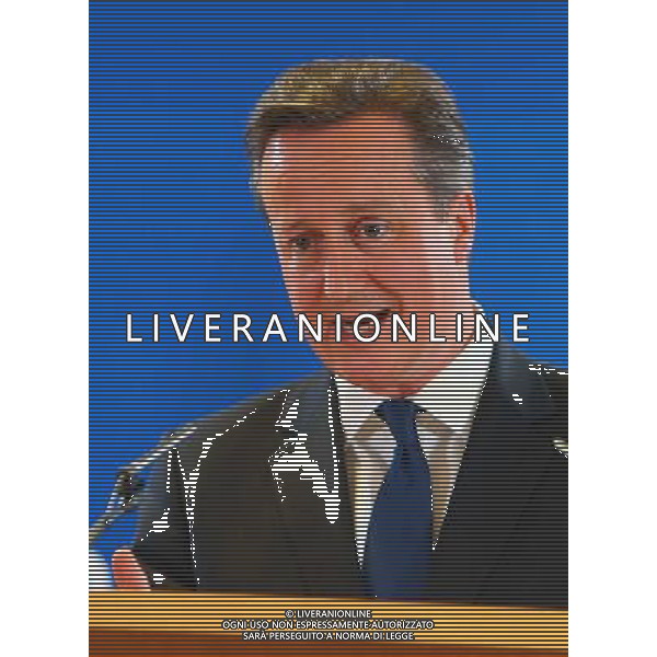 (140627) -- BRUSSELS, June 27, 2014 () -- British Prime Minister David Cameron holds a press conference after a European Union (EU) summit meeting in Brussels, Belgium, on June 27, 2014. The EU leaders announced in a statement Friday they aim to build a new energy and climate strategy for the next five years after a summit meeting in Brussels. (/Gong Bing) ©PHOTOSHOT/Agenzia Aldo Liverani sas - ITALY ONLY - EDITORIAL USE ONLY