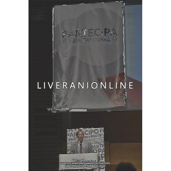 Gianfranco Fini alla convention del movimento \'Partecipa\' organizzato come ritorno ufficiale in politica all\'Eur di Roma 28 giugno 2014 ©Corradetti/AGENZIA ALDO LIVERANI SAS