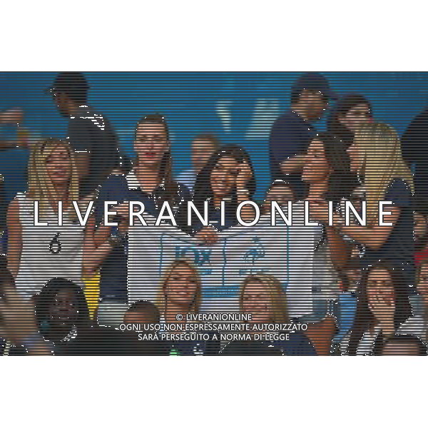 Copines des joueurs Derriere: Fiona CABAYE / copine de Loic REMY / Mazda MAGUI / Ludivine SAGNA / Sandra EVRA - Devant: Elodie MAVUBA / Ludivine DEBUCHY - 25.06.2014 - France / Equateur - Coupe du Monde 2014 - Photo : Dave Winter / Icon Sport AG ALDO LIVERANI SAS ONLY ITALY