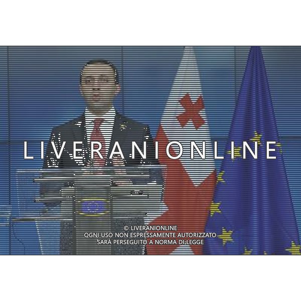 (140627) -- BRUSSELS, June 27, 2014 () -- Georgian Prime Minister Irakli Garibashvili addresses a press conference during the second day of the EU Summit at its headquaters in Brussels, Belgium, 27 June 2014. EU signs association agreements with Ukraine, Georgia and Moldova here on Friday, setting the stage for closer political ties and free trade between them. (/Ye Pingfan) AG ALDO LIVERANI SAS ONLY ITALY
