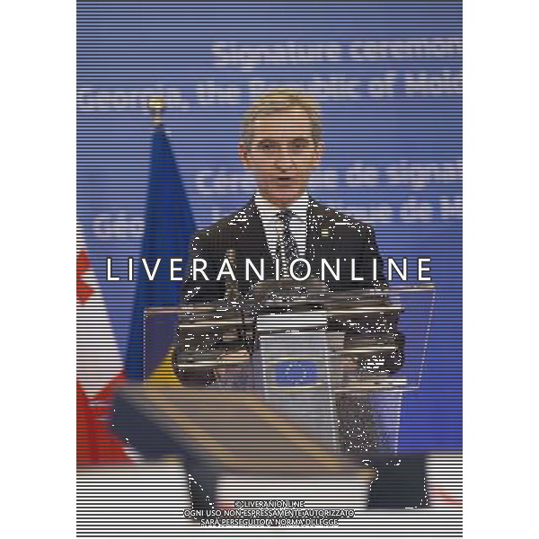 (140627) -- BRUSSELS, June 27, 2014 () -- Moldova\'s Prime MInister Iurie Leanca speaks during the signing ceremony, in Brussels, Belgium, June 27, 2014. The European Union (EU) signed the Association Agreements with Ukraine, Georgia and Moldova on Friday with the aim of deepening political and economic ties with the three former Soviet republics(/The Council of the European Union) (lyi) *NO COMMERCIAL USE* AG ALDO LIVERANI SAS ONLY ITALY