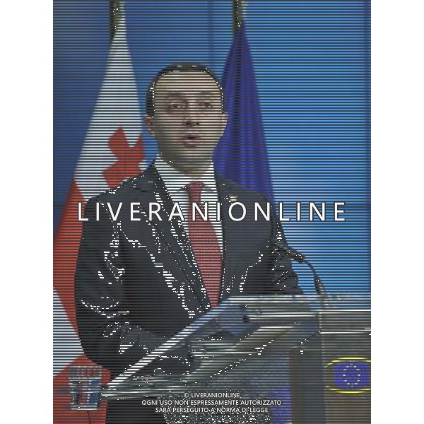 (140627) -- BRUSSELS, June 27, 2014 () -- Georgian Prime Minister Irakli Garibashvili addresses a press conference during the second day of the EU Summit at its headquaters in Brussels, Belgium, 27 June 2014. EU signs association agreements with Ukraine, Georgia and Moldova here on Friday, setting the stage for closer political ties and free trade between them. (/Ye Pingfan) AG ALDO LIVERANI SAS ONLY ITALY