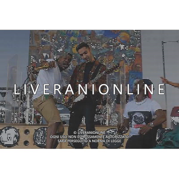 Pilton, UK, 27/06/2014 : Performances at Glastonbury Festival . Rudimental plays. Person Pictured: DJ Locksmith; Emir Amor, Leon Rolle. AG ALDO LIVERANI SAS ONLY ITALY