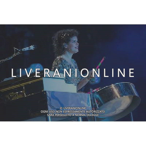 Canadian band Arcade Fire performing at Glastonbury Festival 2014, Worthy Farm, Pilton, Somerset, UK on Friday 27th June 2014. The Pyramid and Other Stages were closed and power shut whilst a lightning storm struck the festival. AG ALDO LIVERANI SAS ONLY ITALY