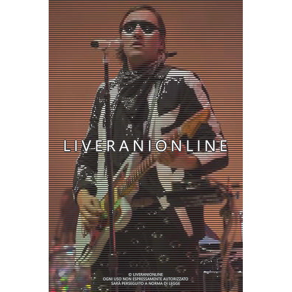 Canadian band Arcade Fire performing at Glastonbury Festival 2014, Worthy Farm, Pilton, Somerset, UK on Friday 27th June 2014. The Pyramid and Other Stages were closed and power shut whilst a lightning storm struck the festival. AG ALDO LIVERANI SAS ONLY ITALY