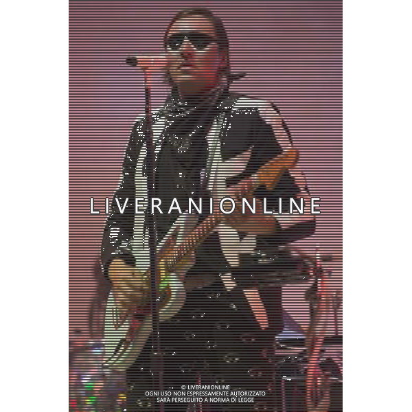 Canadian band Arcade Fire performing at Glastonbury Festival 2014, Worthy Farm, Pilton, Somerset, UK on Friday 27th June 2014. The Pyramid and Other Stages were closed and power shut whilst a lightning storm struck the festival. AG ALDO LIVERANI SAS ONLY ITALY