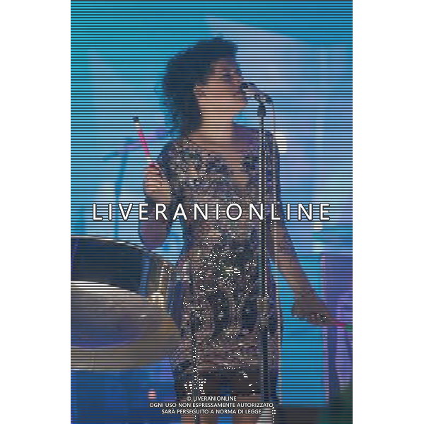 Canadian band Arcade Fire performing at Glastonbury Festival 2014, Worthy Farm, Pilton, Somerset, UK on Friday 27th June 2014. The Pyramid and Other Stages were closed and power shut whilst a lightning storm struck the festival. AG ALDO LIVERANI SAS ONLY ITALY