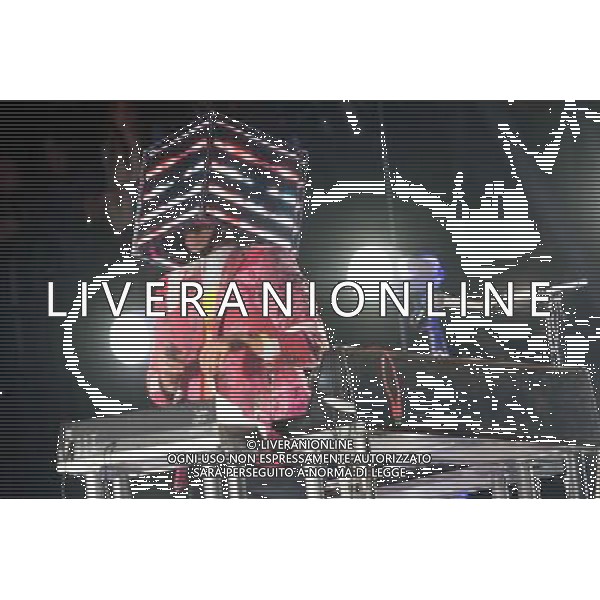 Canadian band Arcade Fire performing at Glastonbury Festival 2014, Worthy Farm, Pilton, Somerset, UK on Friday 27th June 2014. The Pyramid and Other Stages were closed and power shut whilst a lightning storm struck the festival. AG ALDO LIVERANI SAS ONLY ITALY