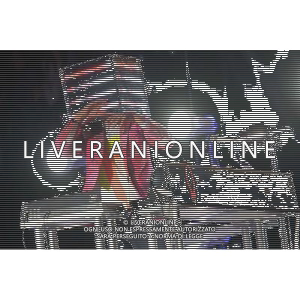 Canadian band Arcade Fire performing at Glastonbury Festival 2014, Worthy Farm, Pilton, Somerset, UK on Friday 27th June 2014. The Pyramid and Other Stages were closed and power shut whilst a lightning storm struck the festival. AG ALDO LIVERANI SAS ONLY ITALY