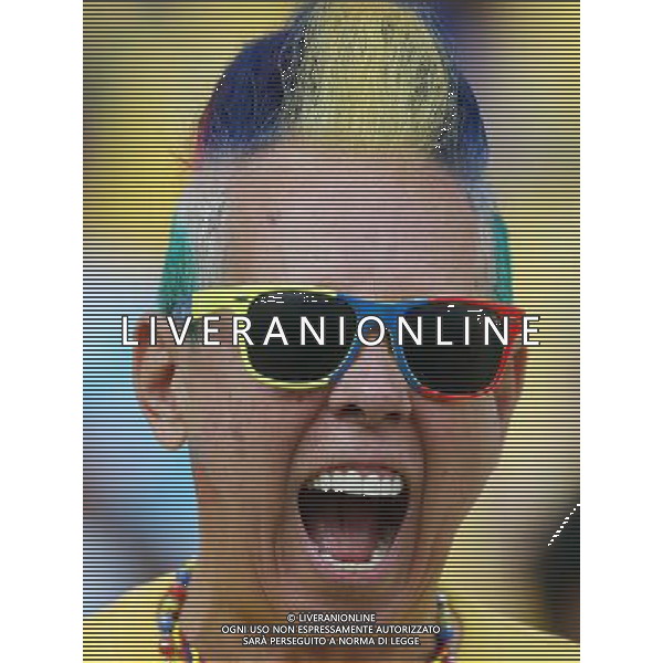 (140628) -- RIO DE JANEIRO, June 28, 2014 () -- A Colombia\'s fan poses during a Round of 16 match between Colombia and Uruguay of 2014 FIFA World Cup at the Estadio do Maracana Stadium in Rio de Janeiro, Brazil, on June 28, 2014.(/Xu Zijian)(rh) ©PHOTOSHOT/Agenzia Aldo Liverani sas - ITALY ONLY - EDITORIAL USE ONLY - Uruguay vs Colombia Coppa del Mondo FIFA 2014 Estadio do Stadio Maracana\' di Rio de Janeiro, in Brasile, il 28 giugno 2014. La Colombia ha vinto per 2-0 contro l\'Uruguay e si qualifica per Quarti di finale