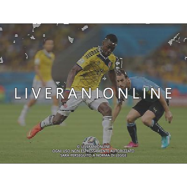 (140628) -- RIO DE JANEIRO, June 28, 2014 () -- Colombia\'s Jackson Martinez controls the ball during a Round of 16 match between Colombia and Uruguay of 2014 FIFA World Cup at the Estadio do Maracana Stadium in Rio de Janeiro, Brazil, on June 28, 2014. Colombia won 2-0 over Uruguay on Saturday. (/Xu Zijian)(rh) AG ALDO LIVERANI SAS ONLY ITALY