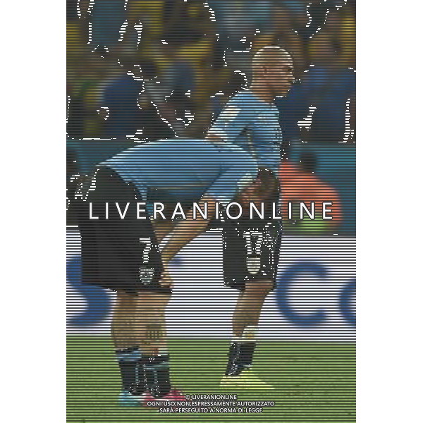 (140628) -- RIO DE JANEIRO, June 28, 2014 () -- Uruguay\'s Egidio Arevalo Rios (R) and Cristian Rodriguez react after a Round of 16 match between Colombia and Uruguay of 2014 FIFA World Cup at the Estadio do Maracana Stadium in Rio de Janeiro, Brazil, on June 28, 2014. Colombia won 2-0 over Uruguay on Saturday. (/Wang Yuguo)(rh) AG ALDO LIVERANI SAS ONLY ITALY