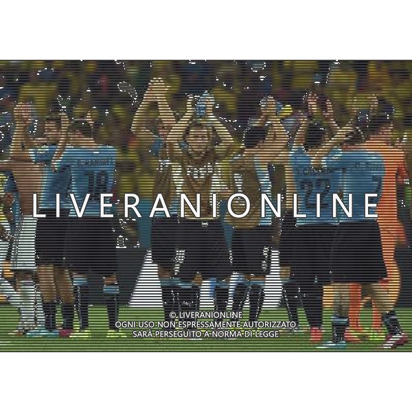 (140628) -- RIO DE JANEIRO, June 28, 2014 () -- Uruguay\'s players react after a Round of 16 match between Colombia and Uruguay of 2014 FIFA World Cup at the Estadio do Maracana Stadium in Rio de Janeiro, Brazil, on June 28, 2014. Colombia won 2-0 over Uruguay on Saturday. (/Wang Yuguo)(rh) AG ALDO LIVERANI SAS ONLY ITALY
