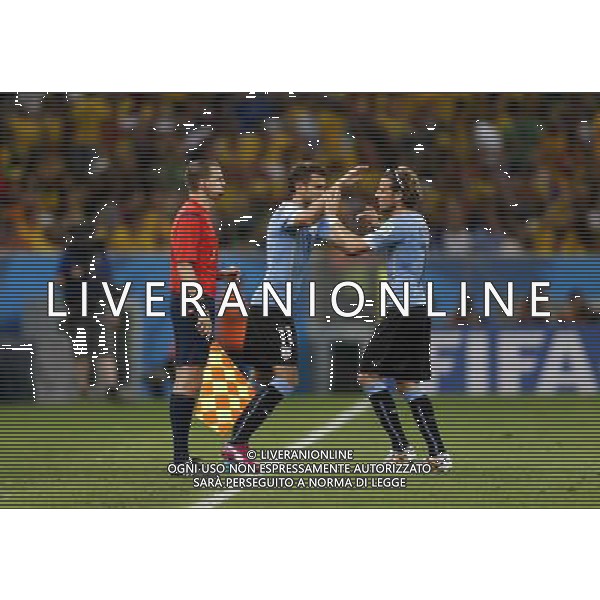 (140628) -- RIO DE JANEIRO, June 28, 2014 () -- Uruguay\'s Cristian Stuani (C) replaces Diego Forlan (R) during a Round of 16 match between Colombia and Uruguay of 2014 FIFA World Cup at the Estadio do Maracana Stadium in Rio de Janeiro, Brazil, on June 28, 2014. Colombia won 2-0 over Uruguay and qualified for Quarter-finals on Saturday.(/Wang Lili)(pcy) AG ALDO LIVERANI SAS ONLY ITALY