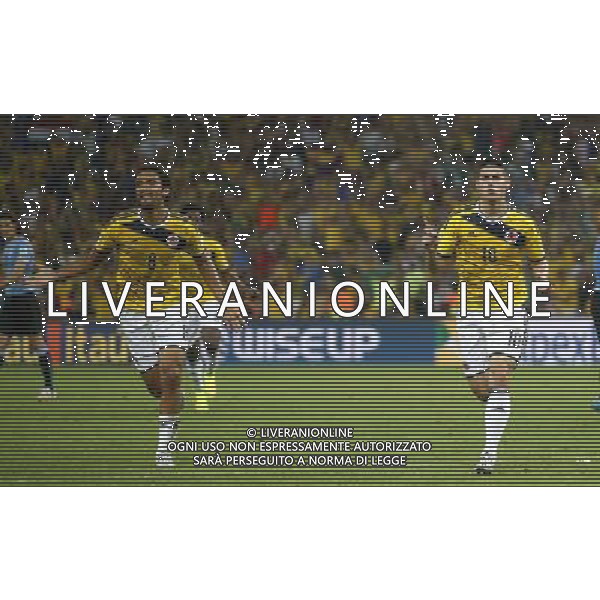 (140628) -- RIO DE JANEIRO, June 28, 2014 () -- Colombia\'s James Rodriguez (R) celebrates a goal during a Round of 16 match between Colombia and Uruguay of 2014 FIFA World Cup at the Estadio do Maracana Stadium in Rio de Janeiro, Brazil, on June 28, 2014.(/Wang Lili)(pcy) AG ALDO LIVERANI SAS ONLY ITALY
