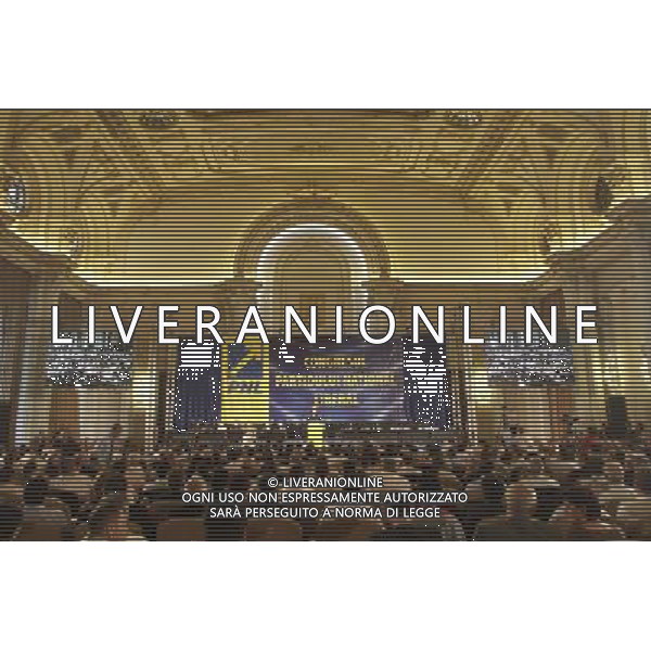 (140628) -- BUCHAREST, June. 28, 2014 () -- Klaus Iohannis addresses the delegates to the National Liberal Party Congress in Bucharest, Romania, on June 28, 2014. Romania\'s main opposition the National Liberal Party(PNL) in its Congress on Saturday elected Interim Chairman Klaus Iohannis Chairman of the party. (/Gabriel Petrescu) AG ALDO LIVERANI SAS ONLY ITALY